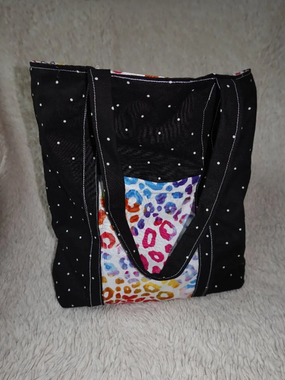 Girls Handmade Black Polka-Dot, Multi-colored Leopard Print Soft Fabric Bag